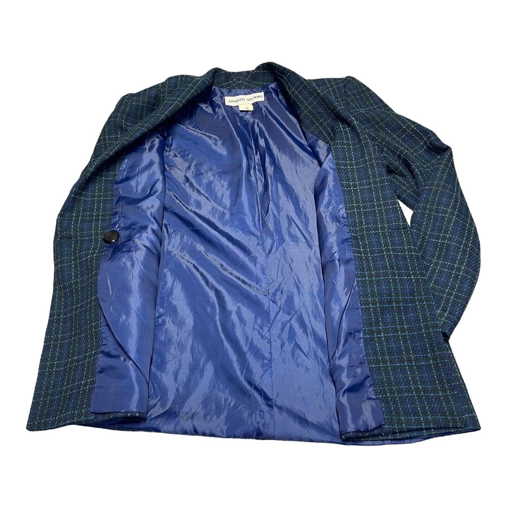 Adolfo Studio 2 Piece Skirt Suits Women's 6 Blue Plaid Polyester Double Breasted - Picture 9 of 16